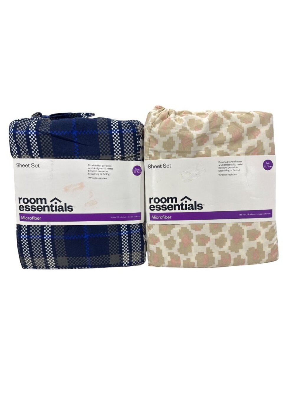 Room Essentials Twin XL Sheet Set Microfiber 2-Pack Plaid & Geometric Patterns